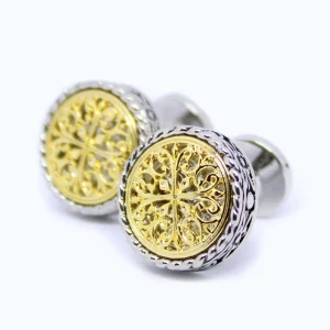 Runde Vintage-Manschettenknöpfe – Gold/Silber mit antikem, elegantem Muster