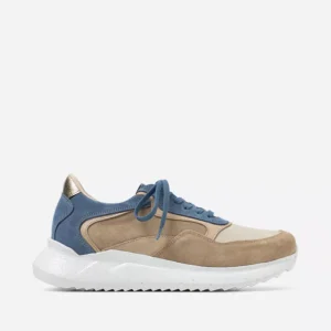 Whaler – Leder Kombi Stretch safari/jeansblau